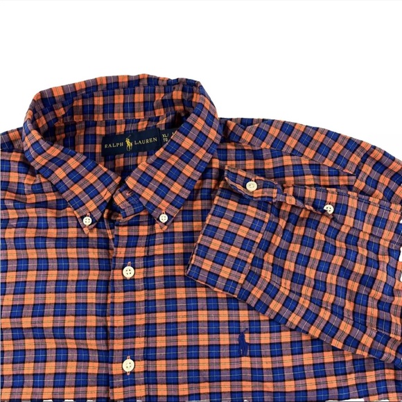 Mens Ralph Lauren Button Down Long Sleeve Shirt Sz XL Blue Orange Check Cotton - Picture 1 of 6